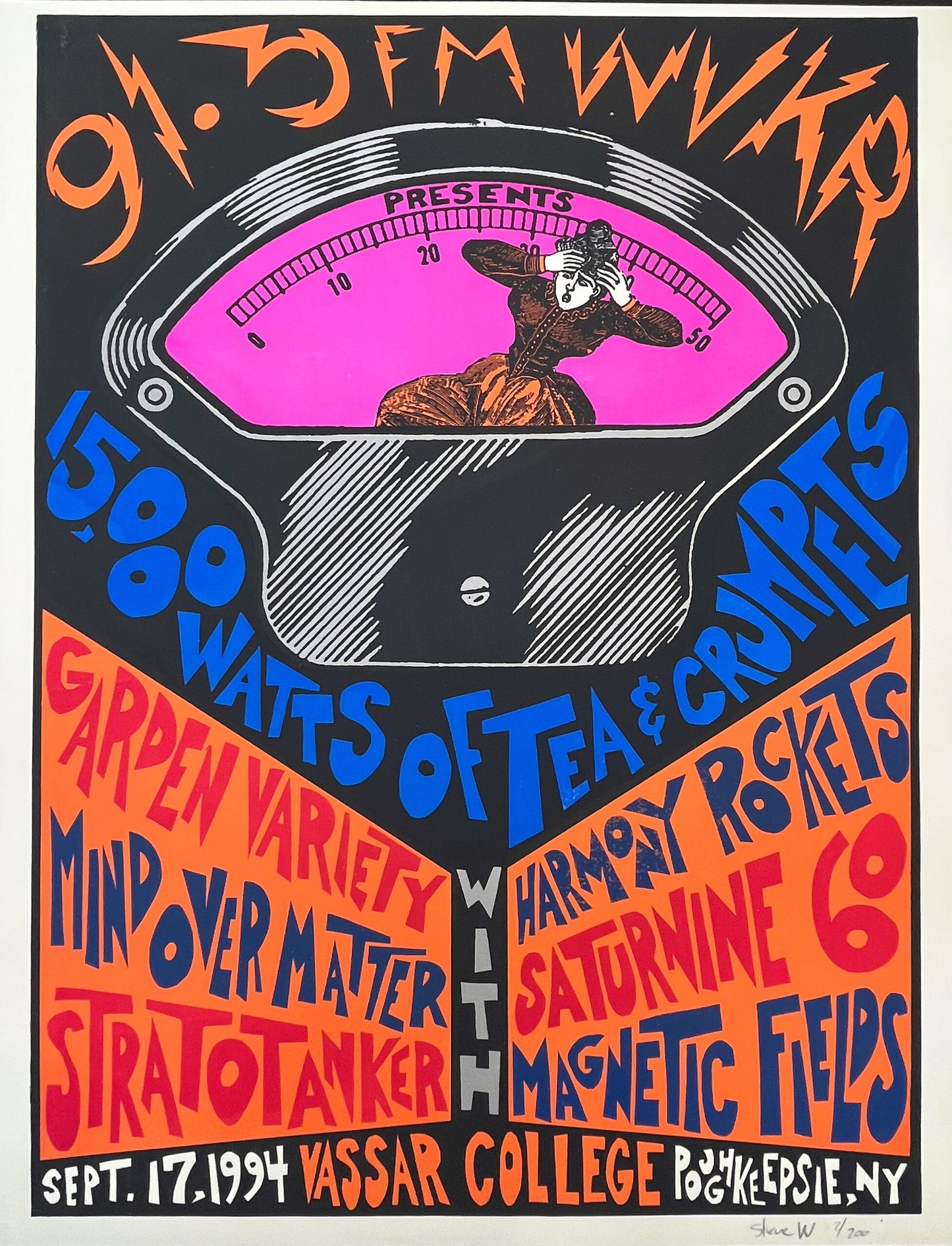 STEVE WALTERS (SCREWBALL PRESS) 91.3 FM WVKR: 15,000 WATTS OF TEA AND CRUMPETS POSTER 1994