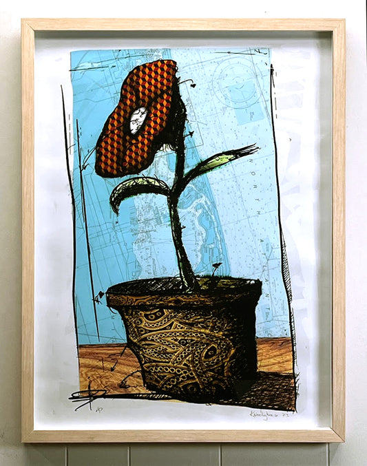 "Flower V1" with Natural Frame 18" x 24" AP print by Kneelinghorse