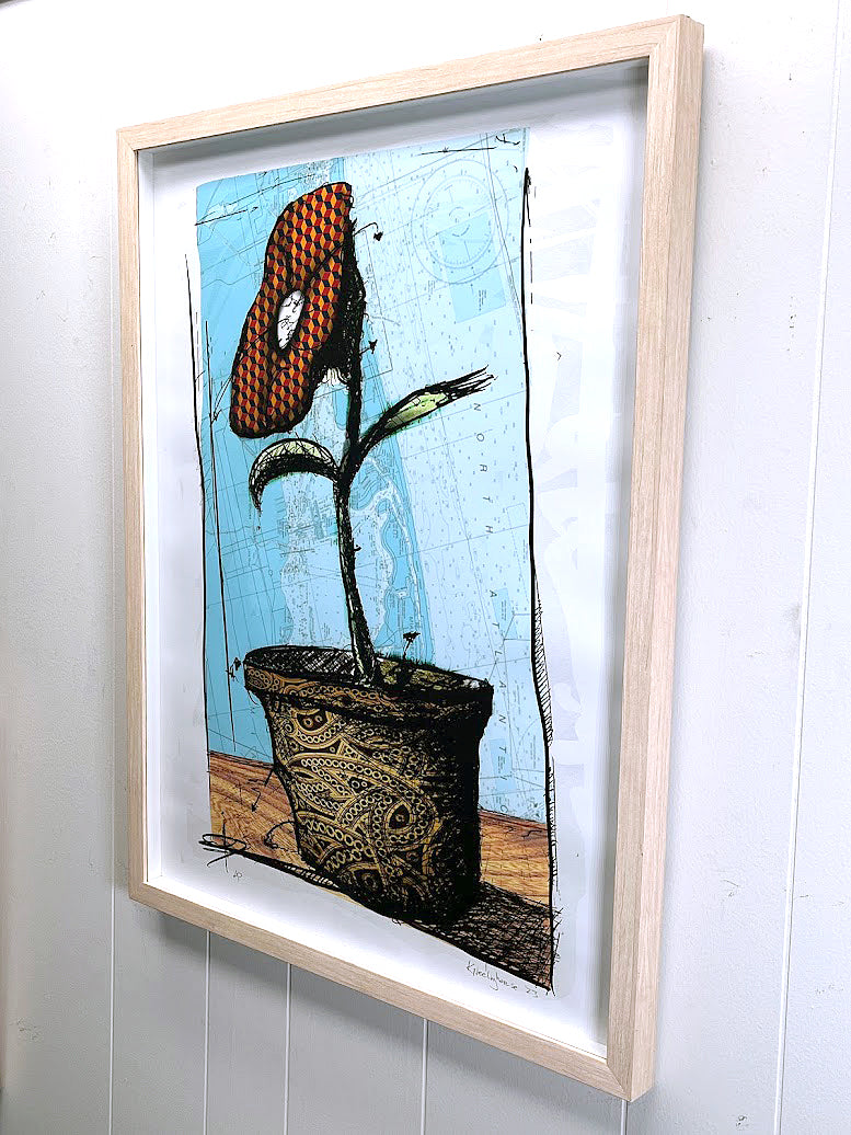 "Flower V1" with Natural Frame 18" x 24" AP print by Kneelinghorse