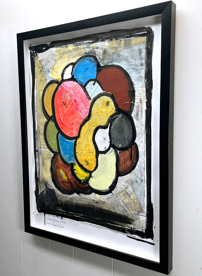 Colorful Bubble Universe, Collaged paper with Acrylic and Ink, 2023 by Kneelinghorse