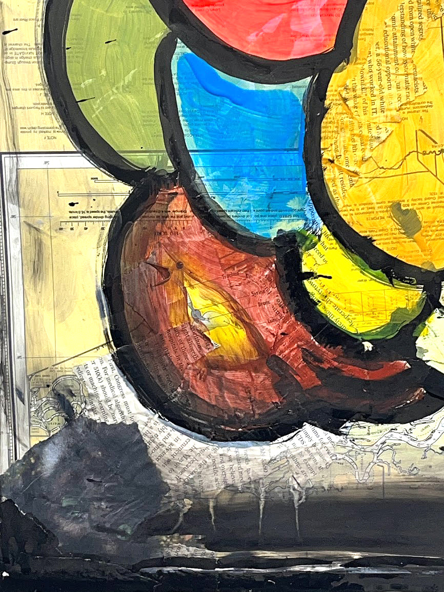 Colorful Bubble Universe, Collaged paper with Acrylic and Ink, 2023 by Kneelinghorse