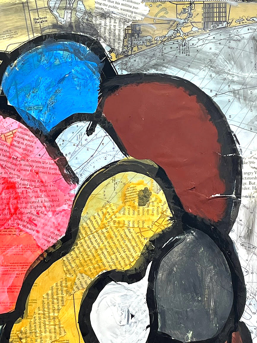 Colorful Bubble Universe, Collaged paper with Acrylic and Ink, 2023 by Kneelinghorse