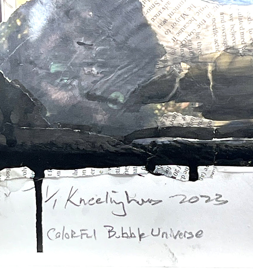 Colorful Bubble Universe, Collaged paper with Acrylic and Ink, 2023 by Kneelinghorse