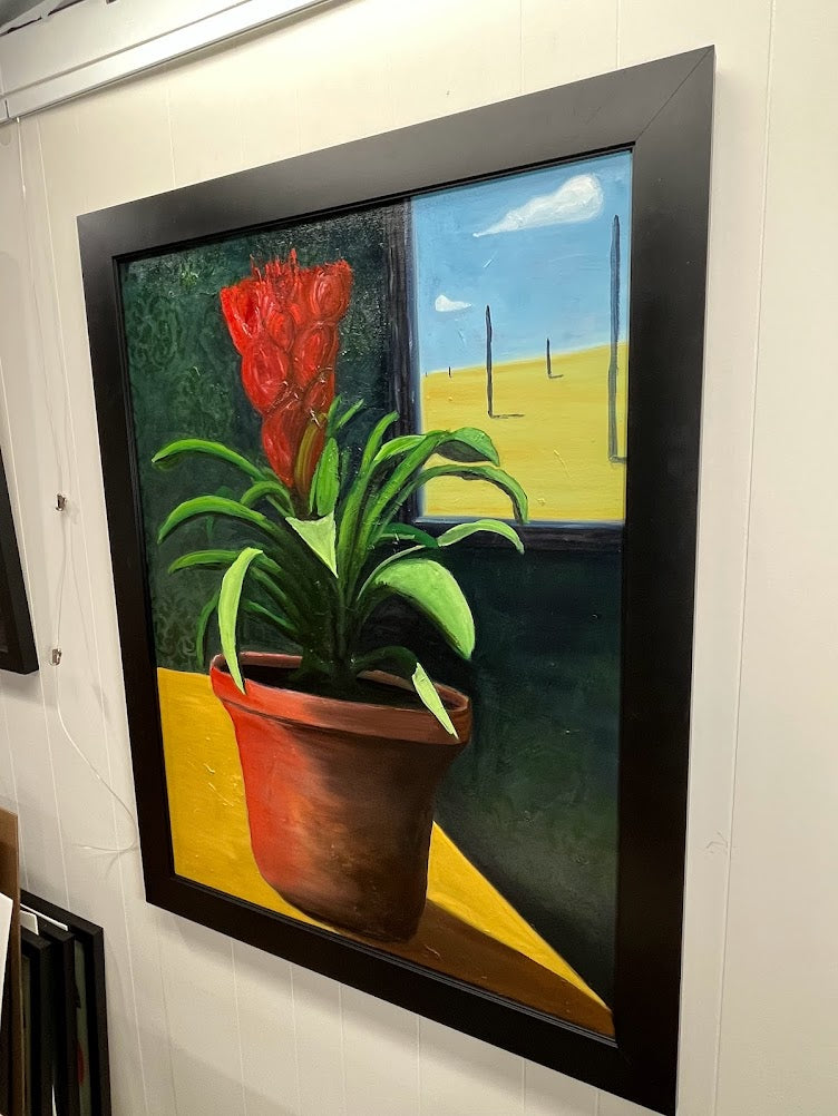 Bromeliad with landscape, Oil on Canvas by Kneelinghorse  2023