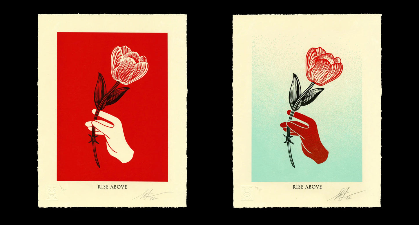 Rise Above Barbwire Flower letterpress print (Set of two)